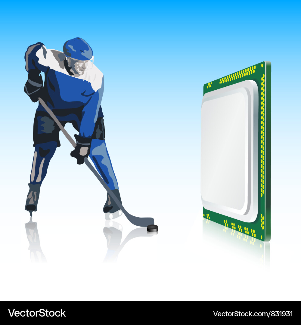 Hockey player and computer processor Vector Image