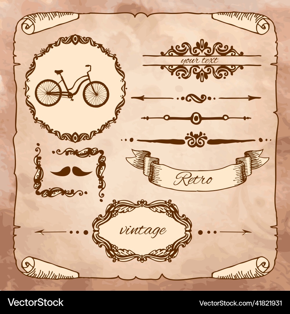 Set calligraphic design elements and page Set calligraphic design elements and page Vector Image