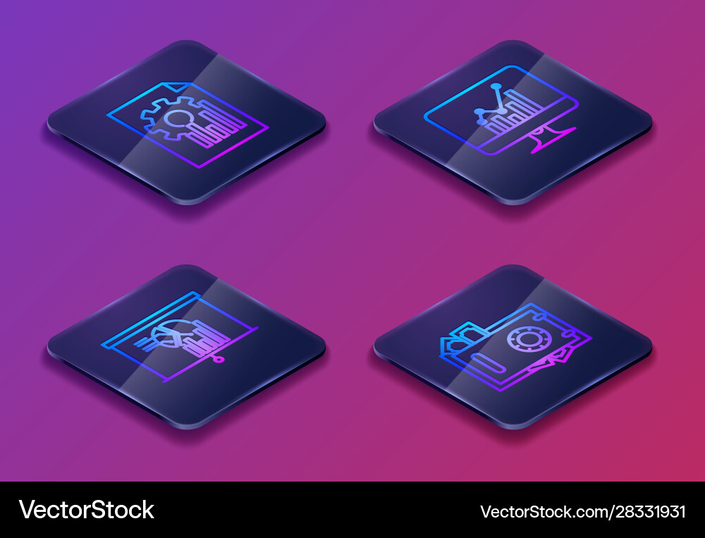 Set isometric line document with graph chart Set isometric line document with graph chart vector image