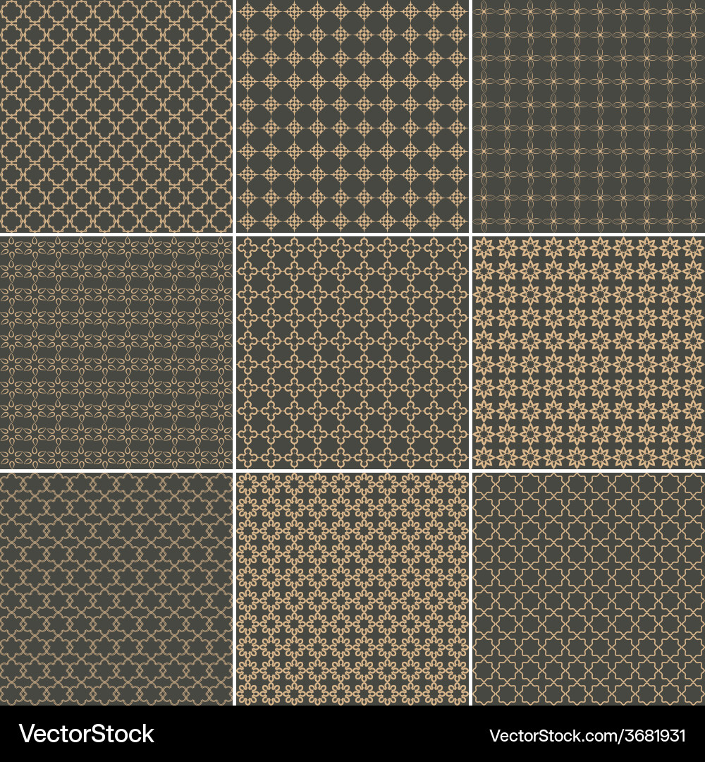 Set of nine seamless pattern with various shapes Vector Image