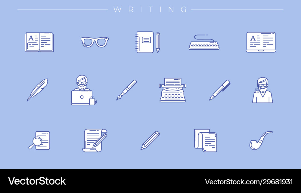 Writing concept line style icons set Writing concept line style icons set vector image