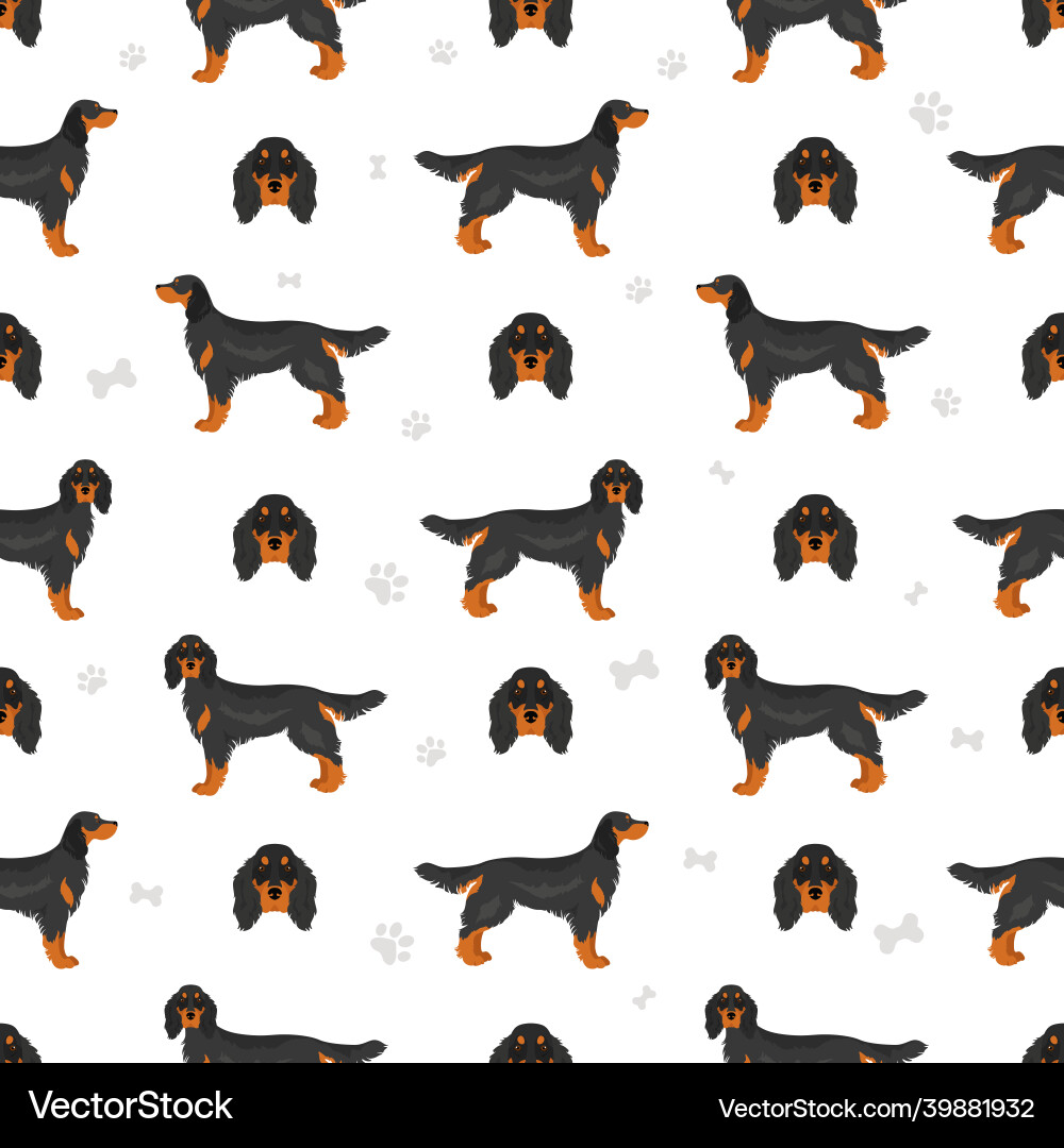 Gordon setter seamless pattern different poses Gordon setter seamless pattern different poses Vector Image