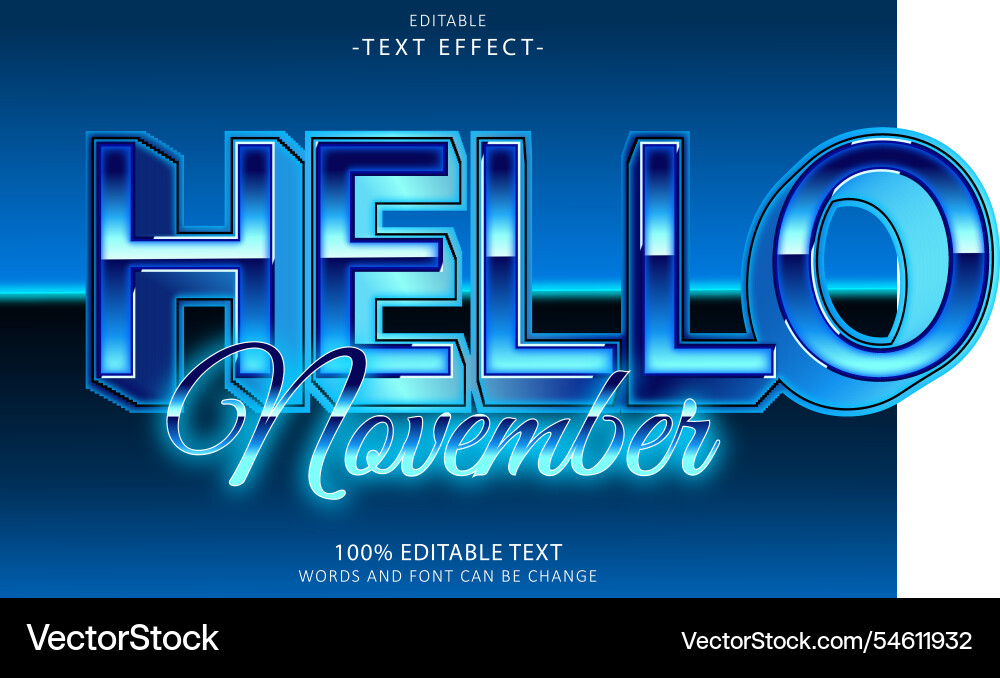 Hello november editable text effect 3d emboss Hello november editable text effect 3d emboss Vector Image