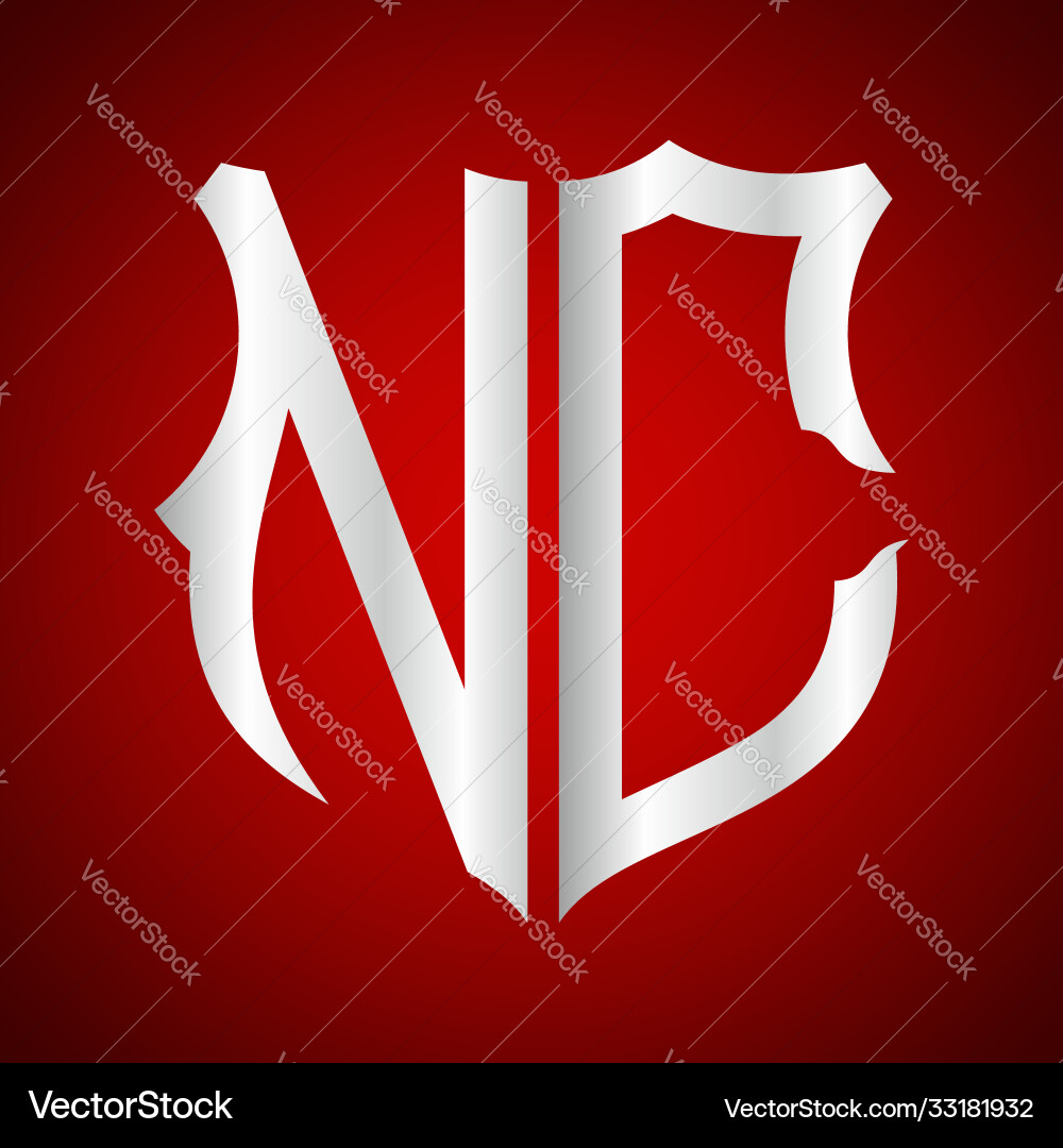 Initials n c shield shape with silver color vector image