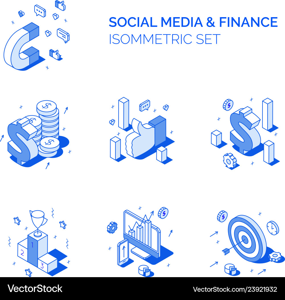Isometrische Social Media und Finanzkompositionen Isometrische Social Media und Finanzkompositionen vektorbild