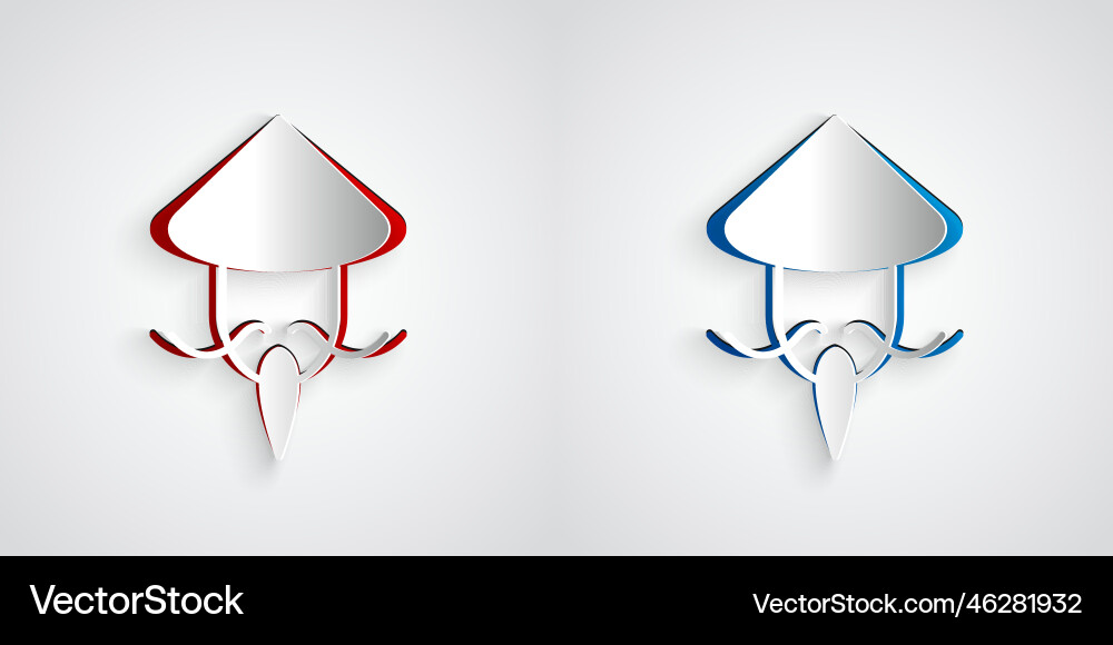 Paper cut asian or chinese conical straw hat icon Paper cut asian or chinese conical straw hat icon vector image