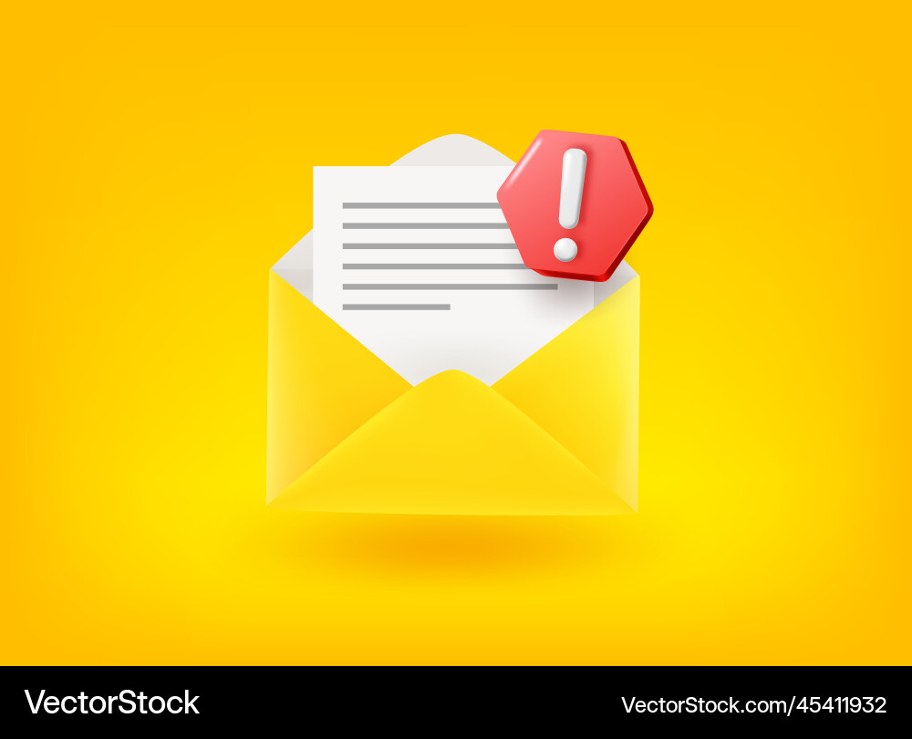 Paper envelope with exclamation point 3d Paper envelope with exclamation point 3d vector image