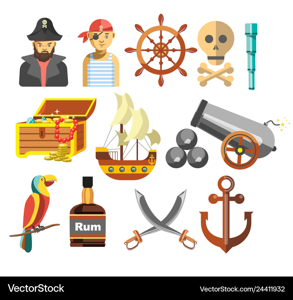 Piraten und Schiffsausrüstung Vektorbild