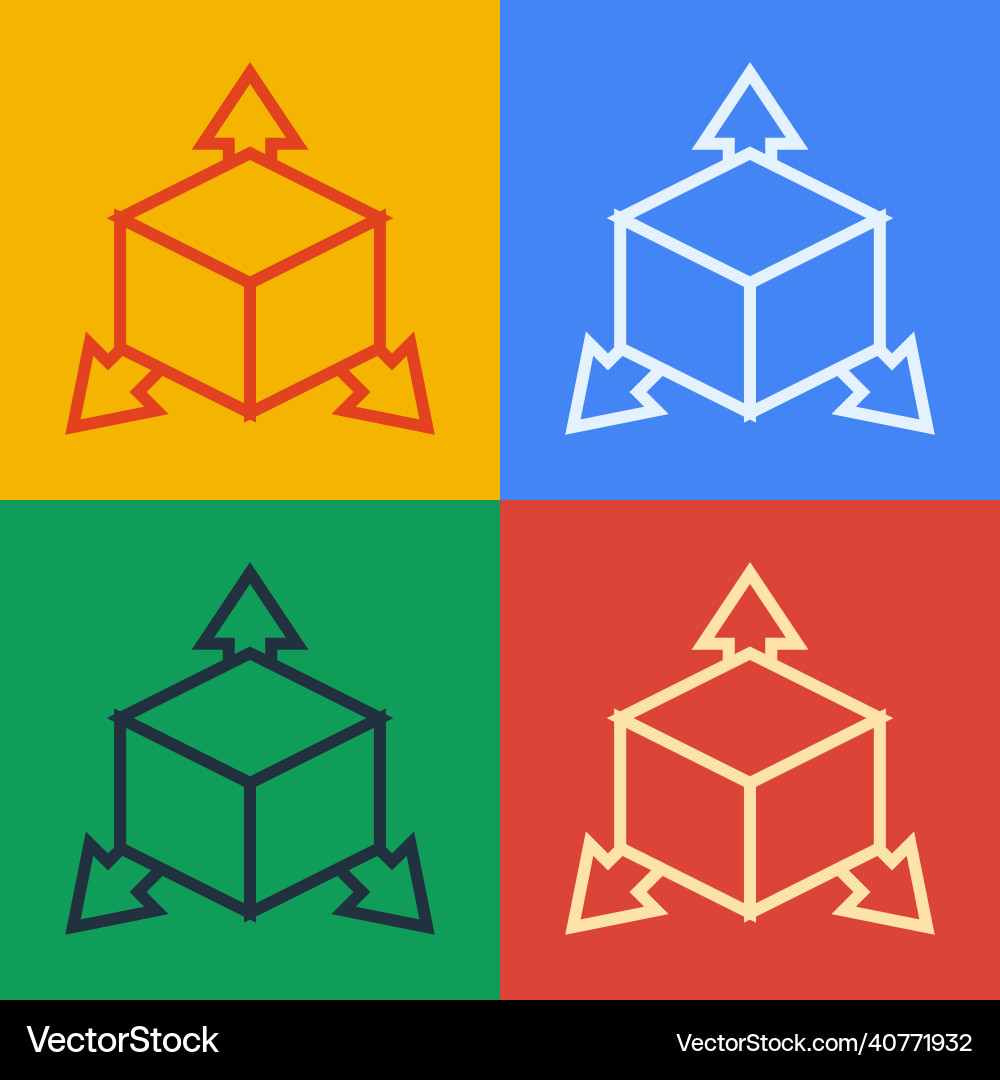 Pop art line isometric cube icon isolated on color Pop art line isometric cube icon isolated on color vector image