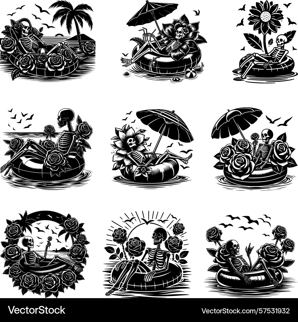 Roses with skeleton in a pool floaty bundlebeach Roses with skeleton in a pool floaty bundlebeach vector image