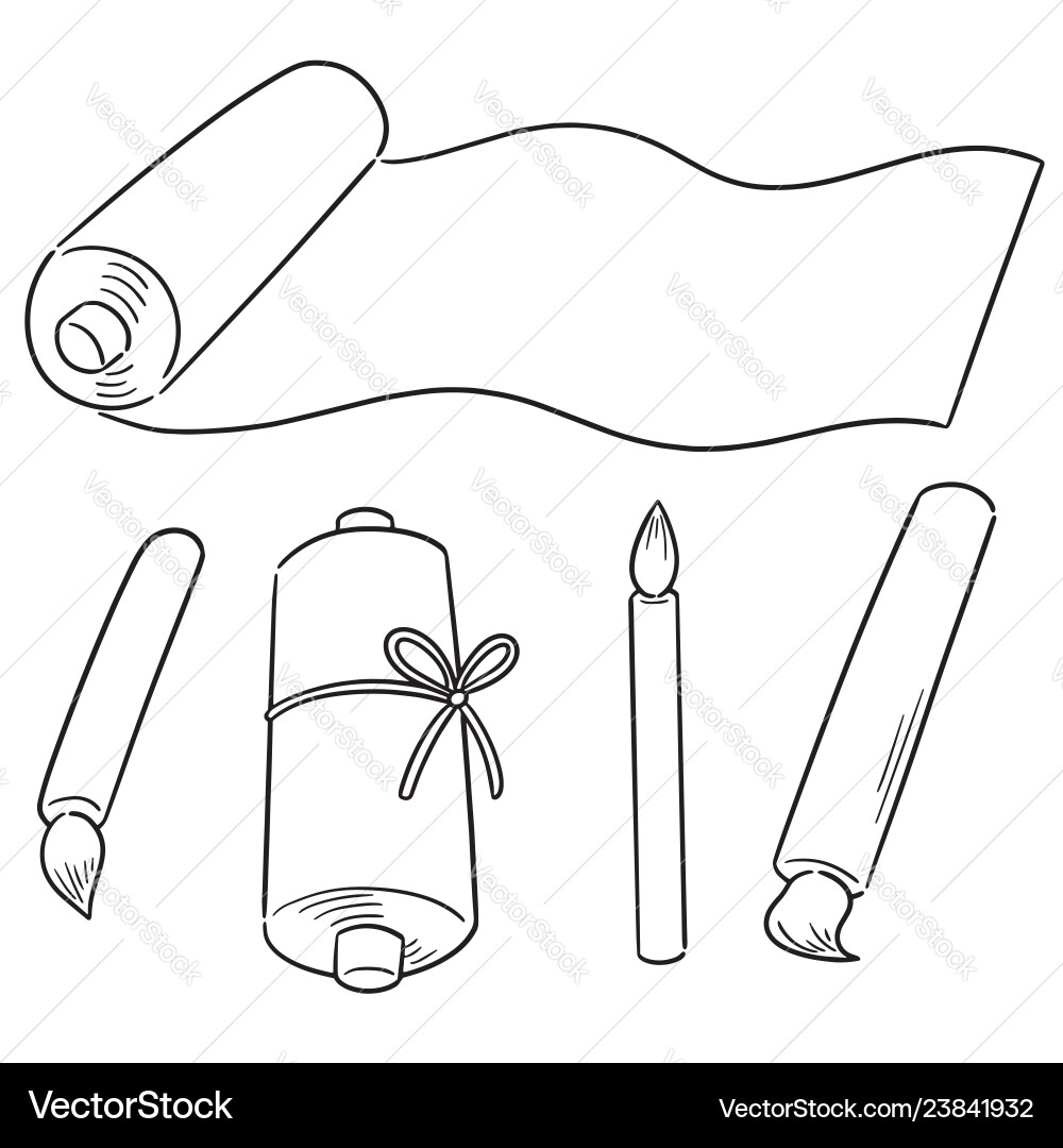 Set of scroll and brush Set of scroll and brush vector image