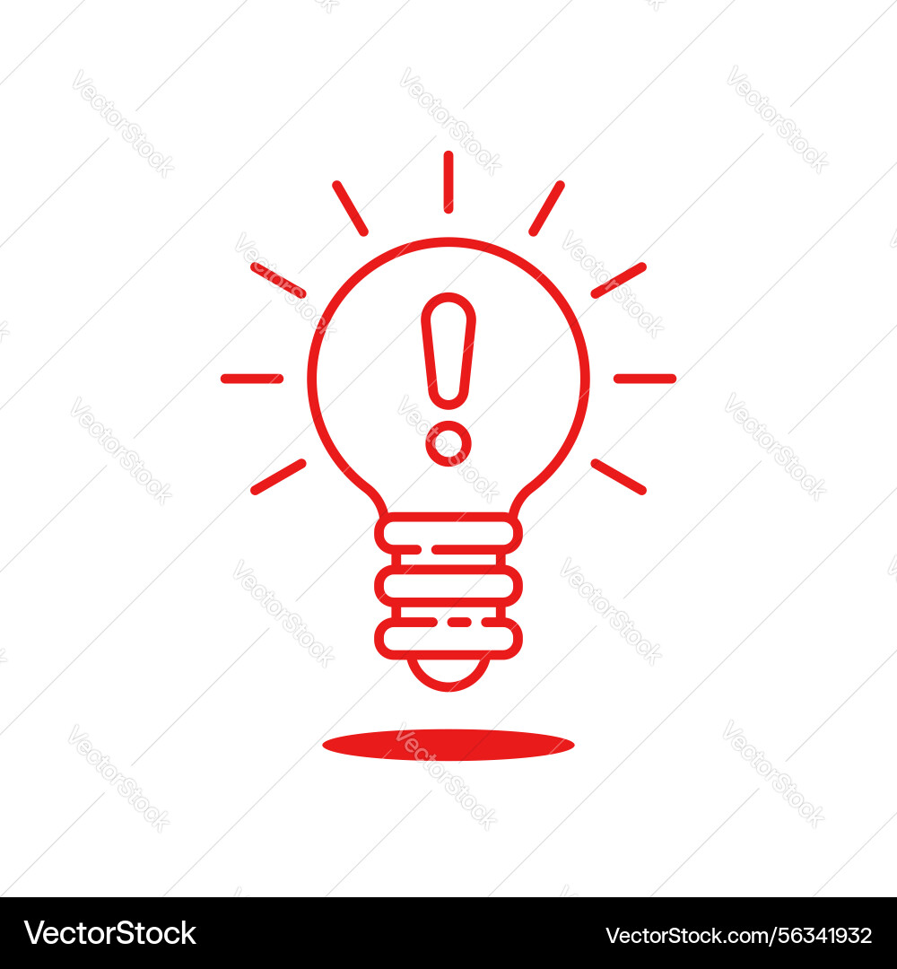 Thin line red lightbulb with exclamation point Thin line red lightbulb with exclamation point vector image