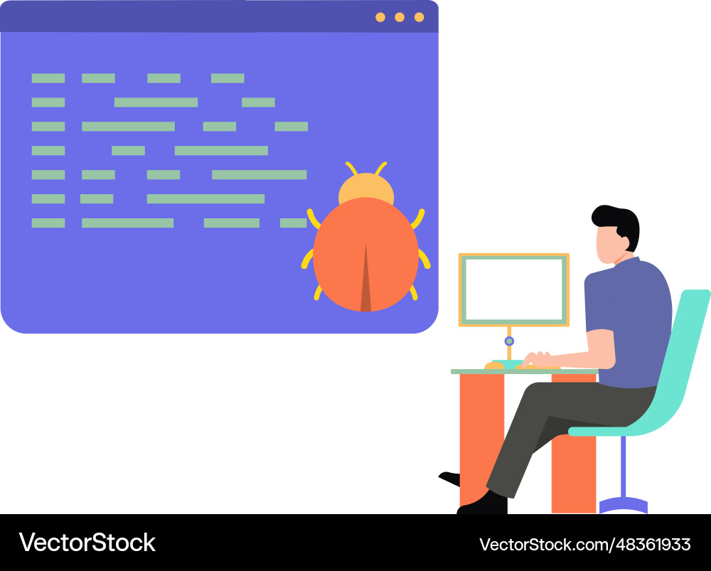 Boy is working on computer hacking vector image