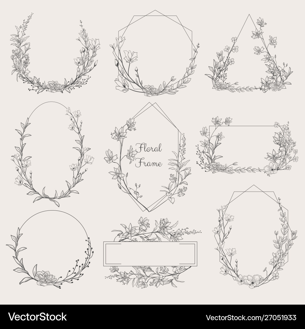 Collection geometric floral frames Collection geometric floral frames vector image