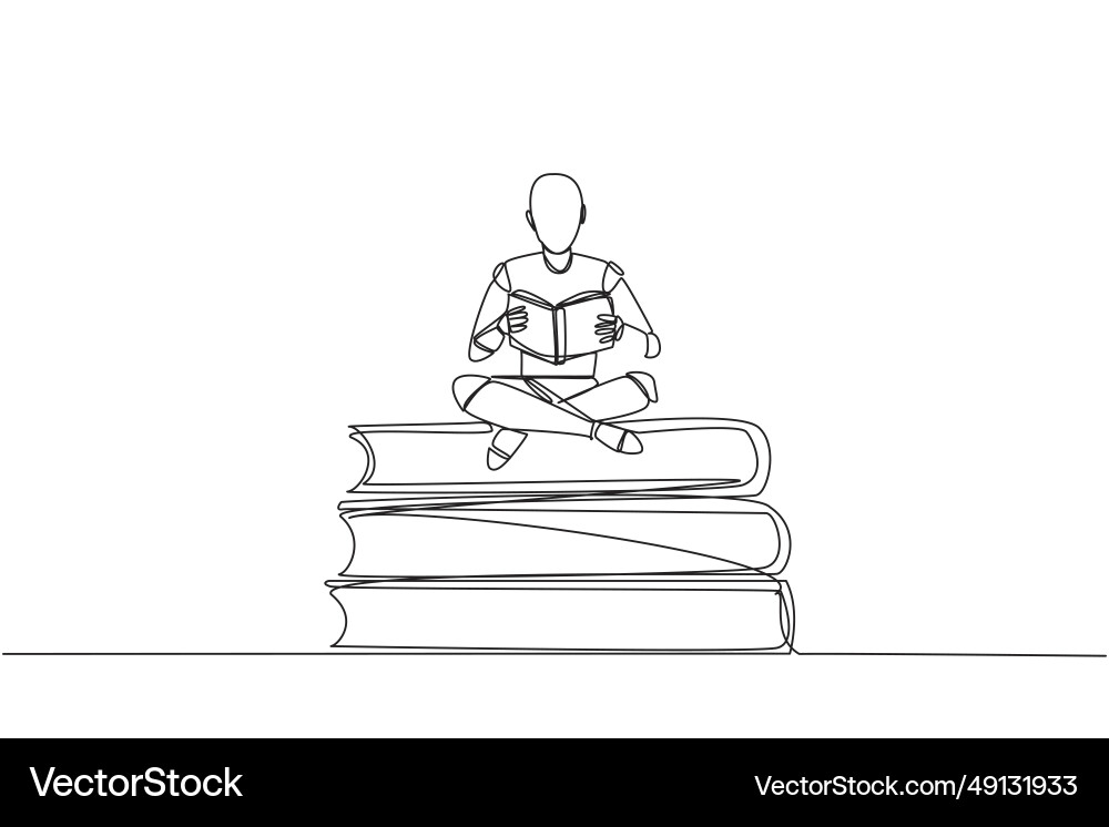 Continuous one line drawing robot sitting Vector Image
