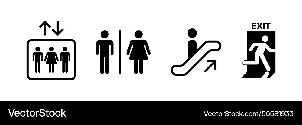 Elevator restroom exit and escalator icon set Elevator restroom exit and escalator icon set vector image