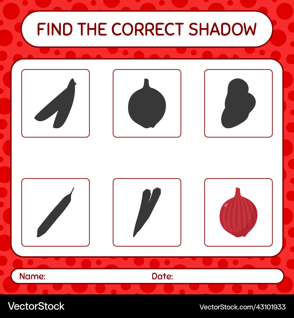 Find the correct shadows game with onion Find the correct shadows game with onion Vector Image