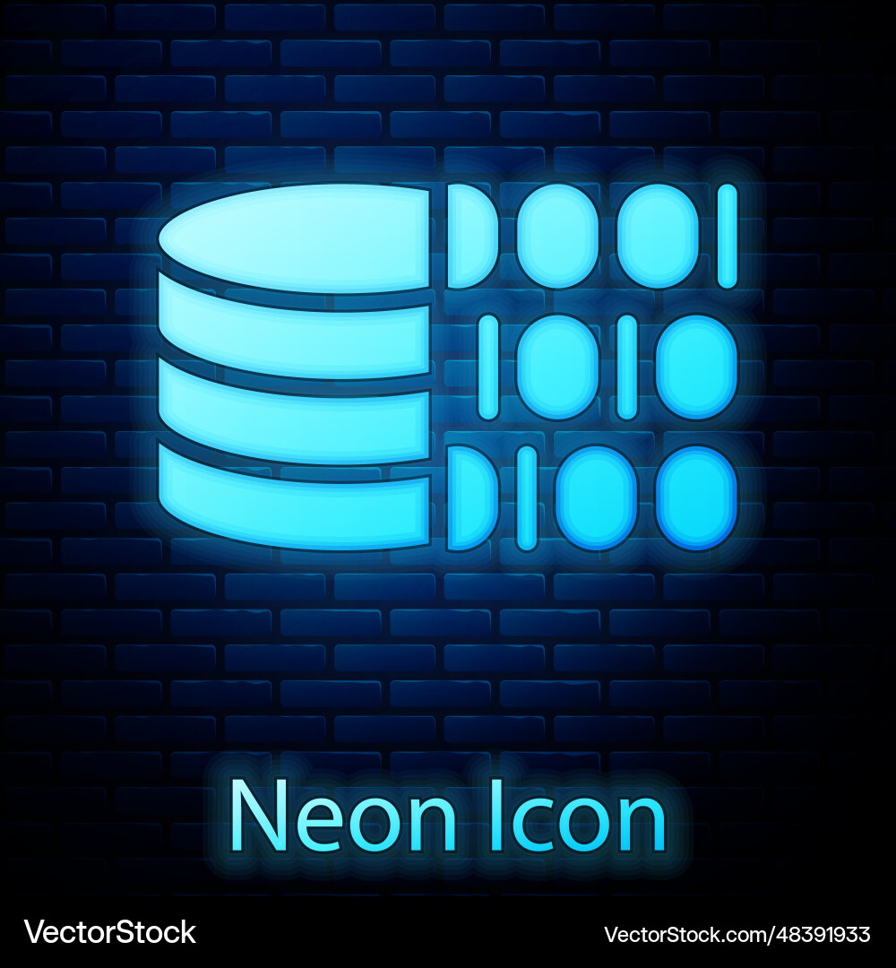 Glowing neon binary code icon isolated on brick Glowing neon binary code icon isolated on brick vector image