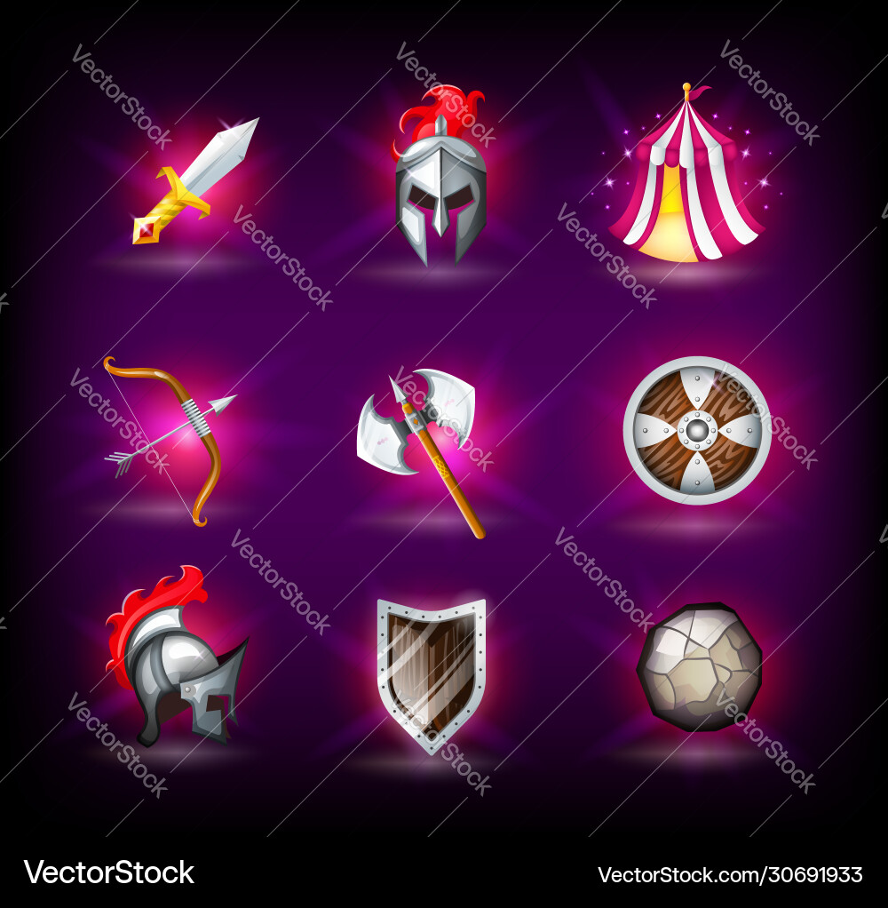 Medieval icons set knight helmet roman empire Medieval icons set knight helmet roman empire vector image