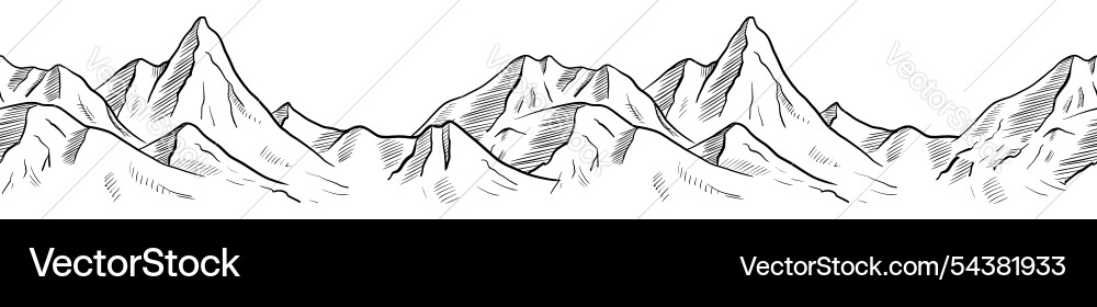 Mountain range seamless border linear Mountain range seamless border linear vector image