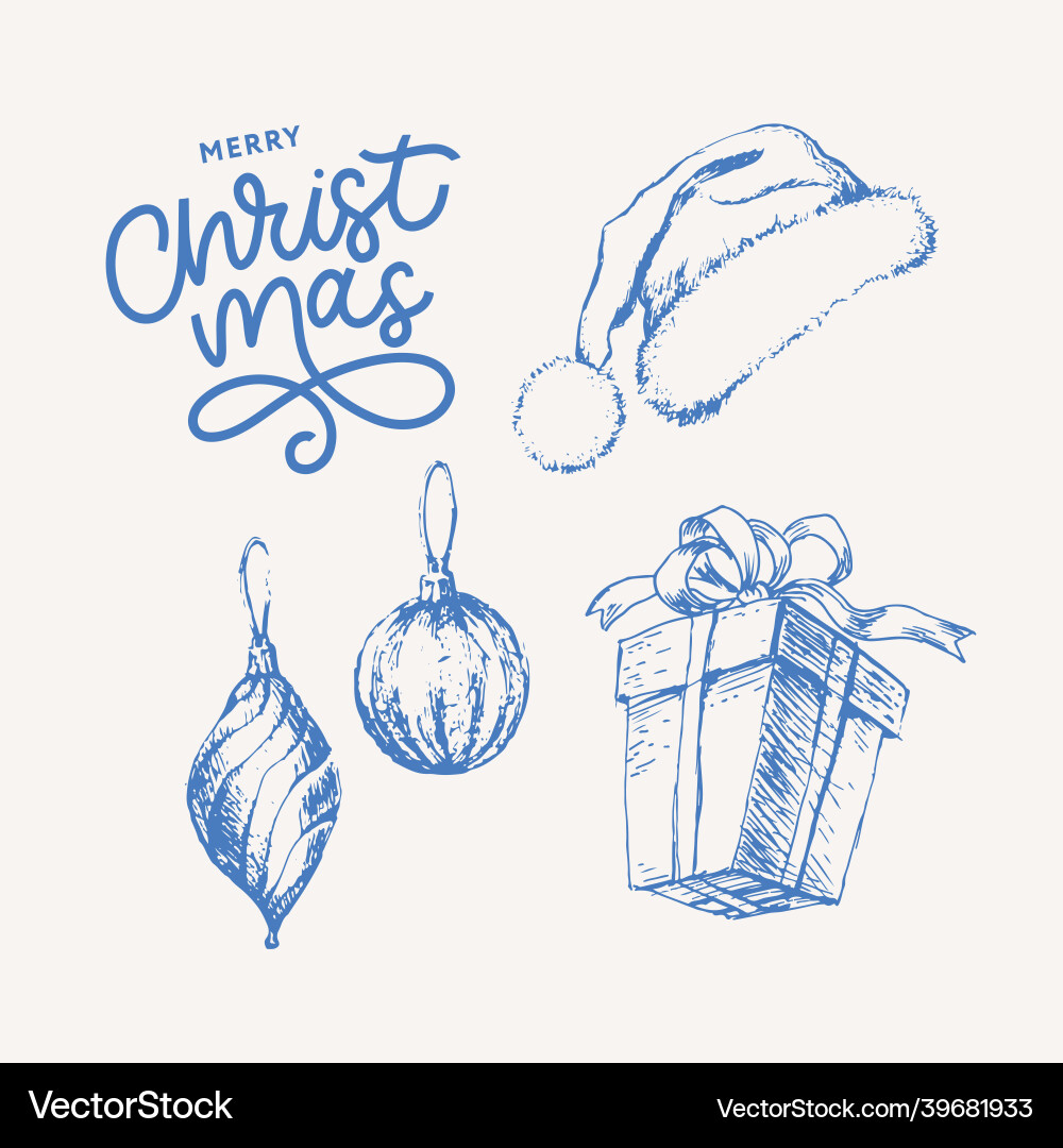 New year and christmas set sketch New year and christmas set sketch vector image