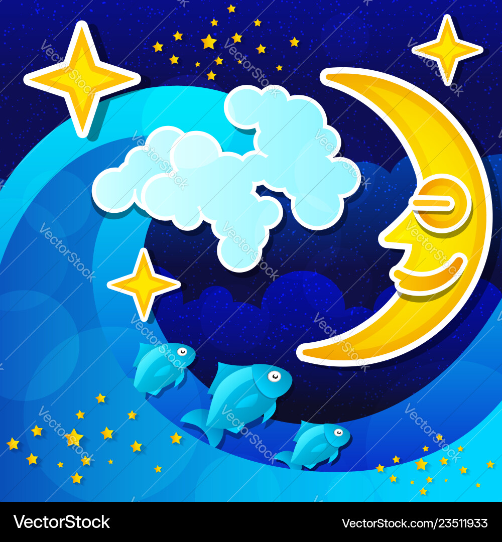 Night seascape with full moon and starry sky Night seascape with full moon and starry sky vector image