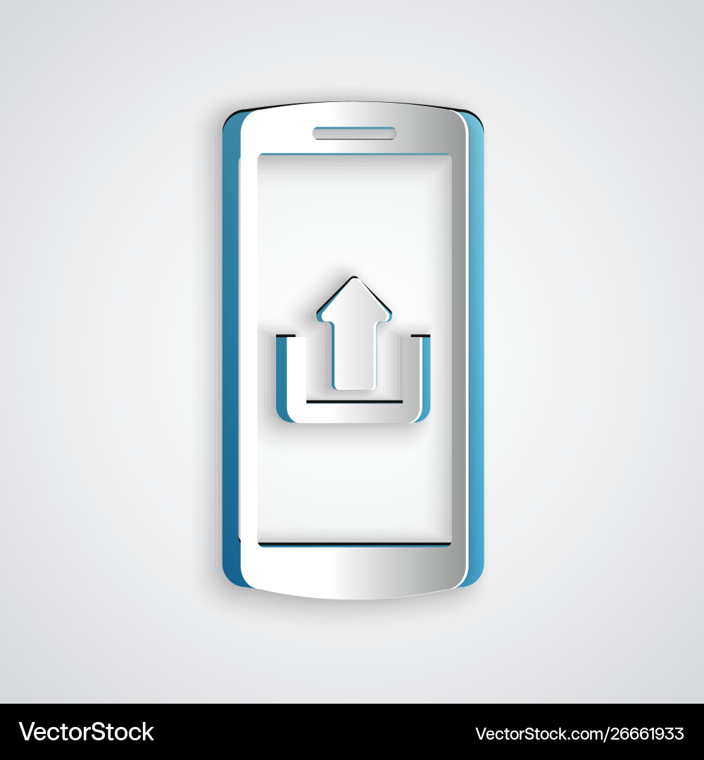 Paper cut smartphone with upload icon isolated Paper cut smartphone with upload icon isolated Vector Image