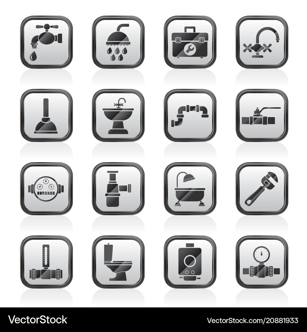 Plumbing objects and tools equipment icons Plumbing objects and tools equipment icons vector image