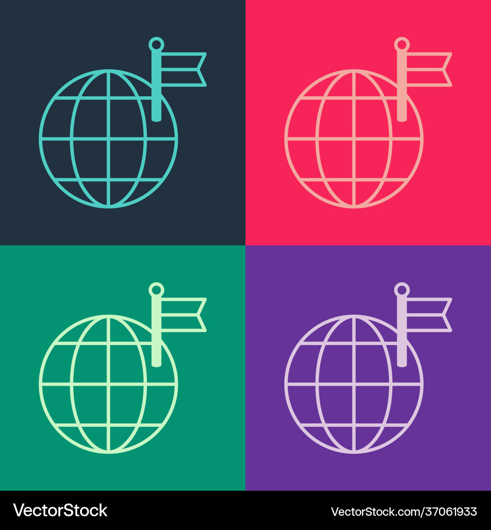 Pop art planet with flag icon isolated on color Pop art planet with flag icon isolated on color vector image