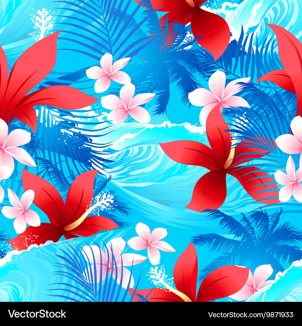 Tropical Hibiscus Seamless Pattern vector image