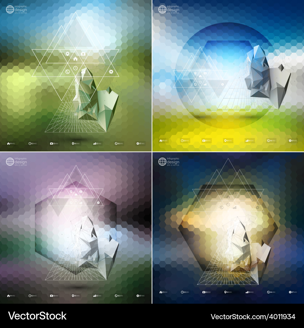 Abstract 3d pyramids hexagonal patterns vector image