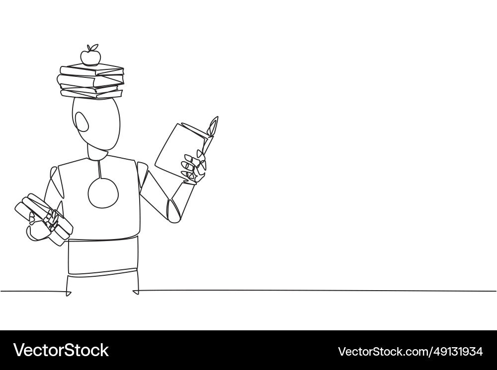 Continuous one line drawing robot reading book Continuous one line drawing robot reading book vector image