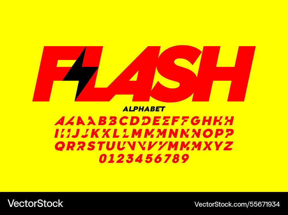 Flash lightning bolt style font design alphabet Flash lightning bolt style font design alphabet vector image