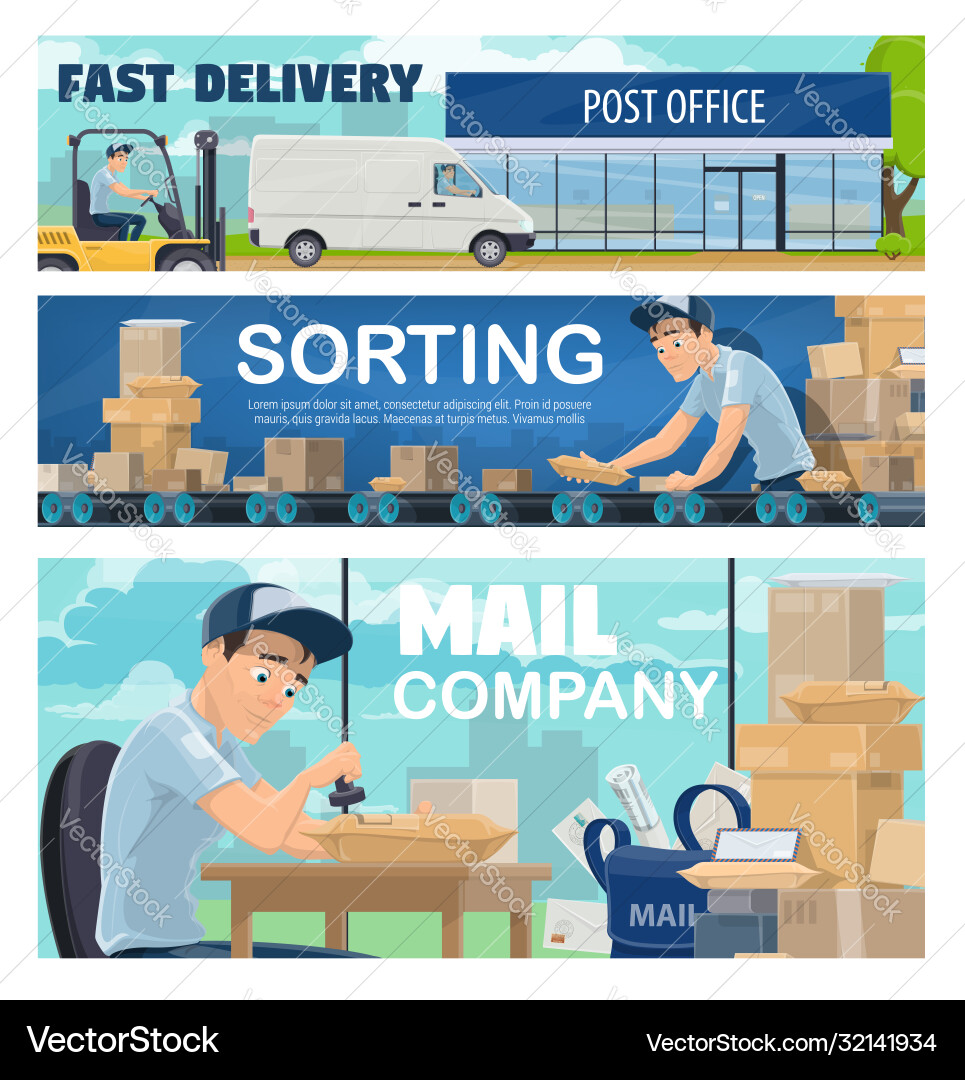 Post office sorting line and delivery Post office sorting line and delivery Vector Image