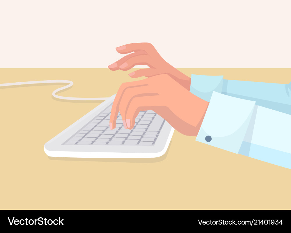 Secretary Typing on Computer Keyboard Vector Image
