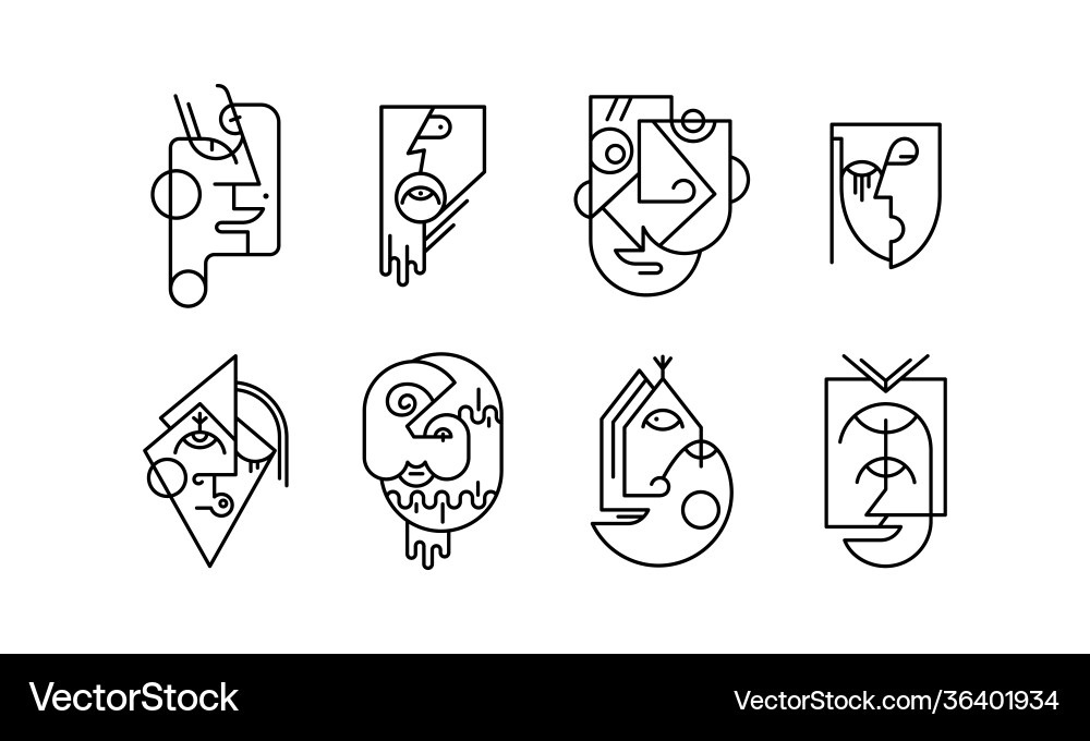 Stock set moderne kubismus surreal face artwork Stock set moderne kubismus surreal face artwork vektorbild