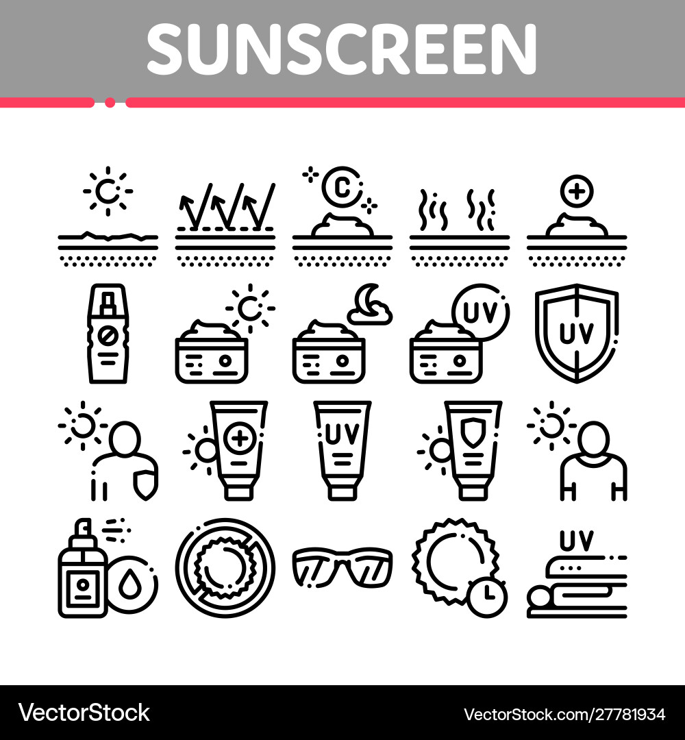 Sunscreen collection elements icons set Sunscreen collection elements icons set vector image