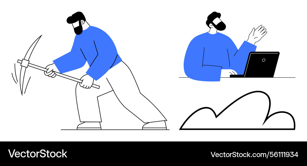 Transition from physical labor to digital work Vector Image