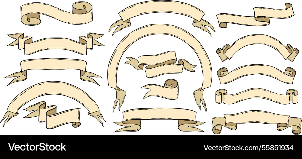 Vintage scroll banners set with hand-drawn curved Vintage scroll banners set with hand-drawn curved vector image