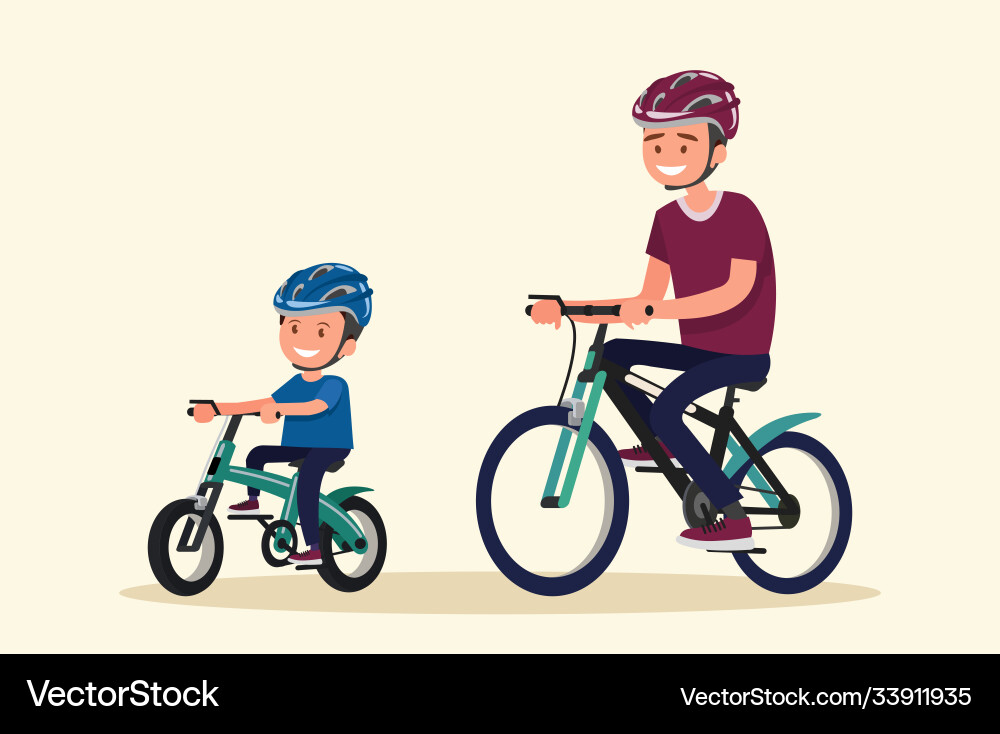 Active holidays father and son are riding bikes Active holidays father and son are riding bikes vector image