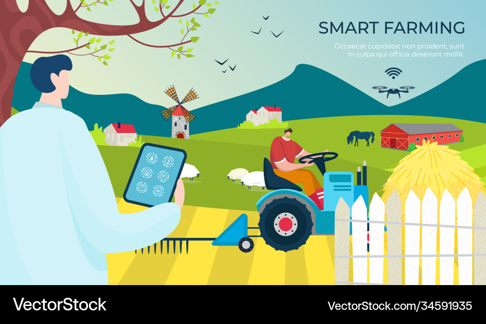 Agriculture smart farm digital technology farmer Agriculture smart farm digital technology farmer vector image