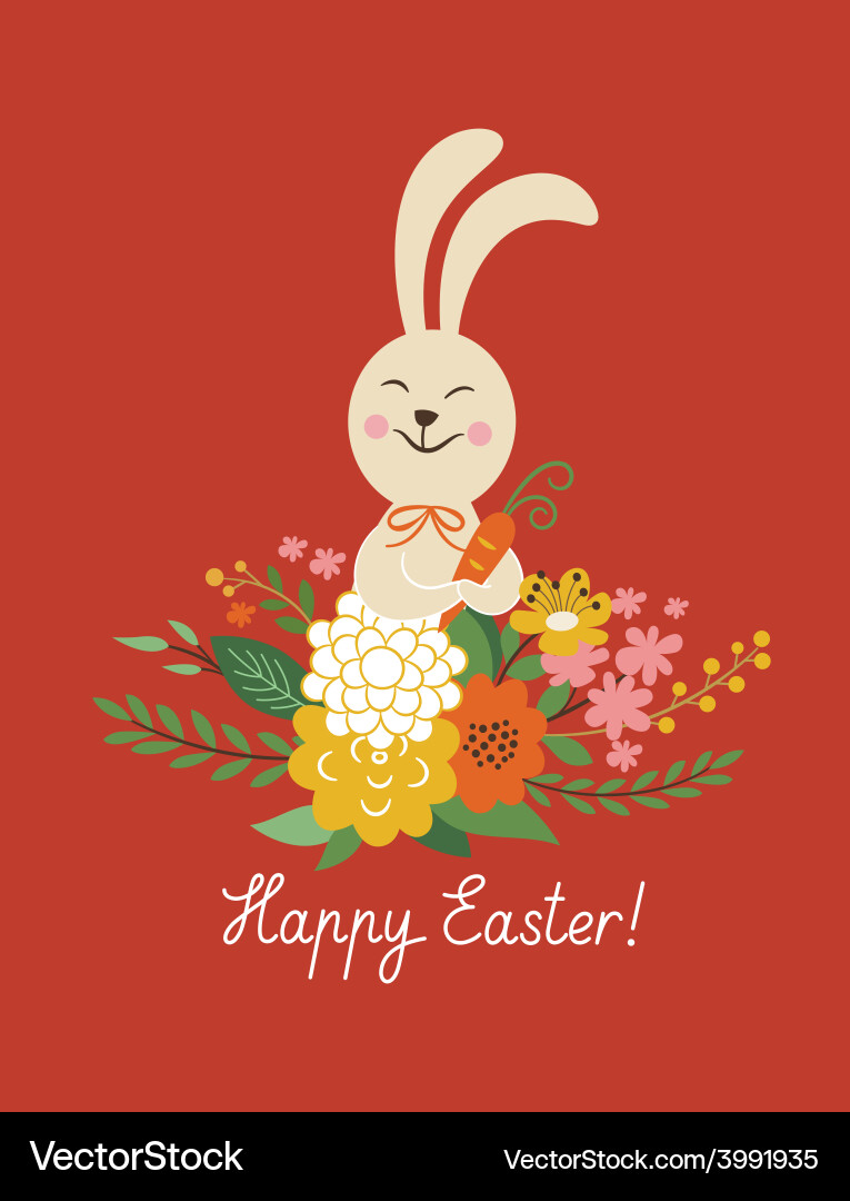 Cheerful Easter Card with Rabbits Vector Image