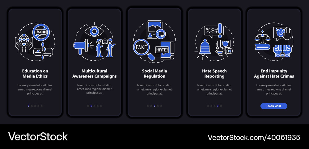 Dealing with hate speech onboarding mobile app Vector Image