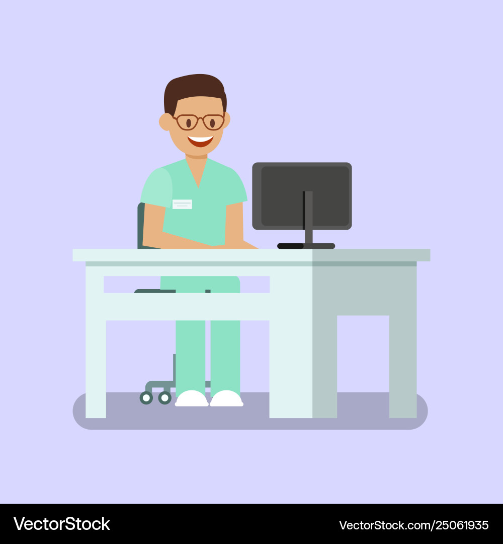 Dentist working with computer Dentist working with computer vector image