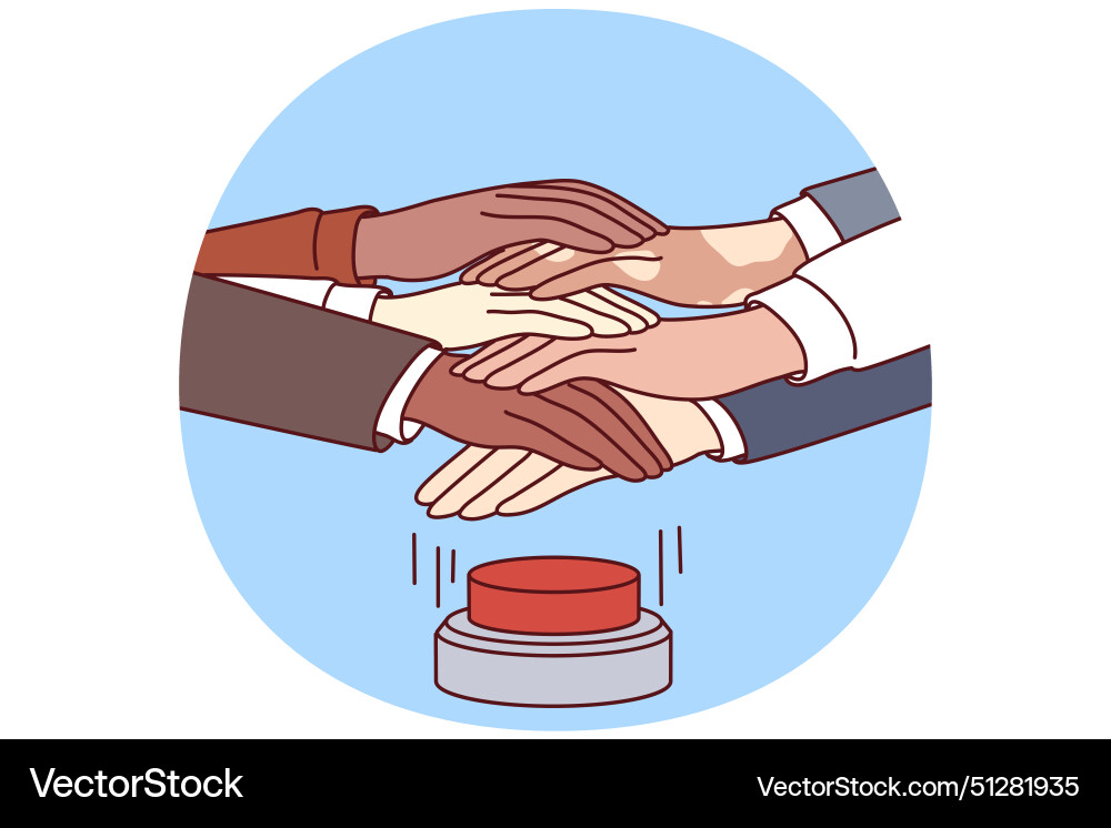 Diverse Hands Pressing Red Button - Startup Concep vector image