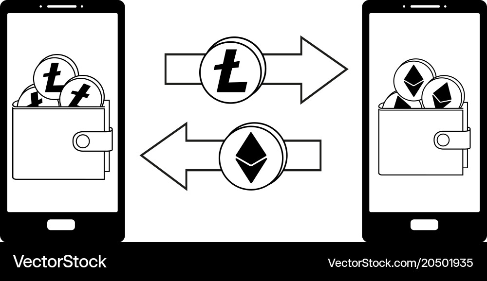 Exchange between litecoin and ethereum Vector Image