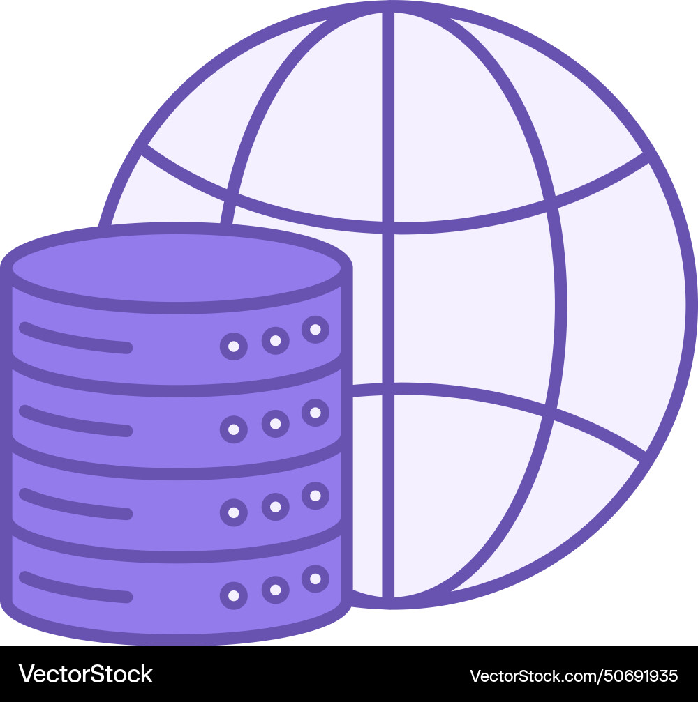 Global data color icon database and planet vector image