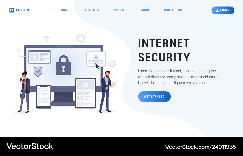 Internet security landing web page Internet security landing web page vector image