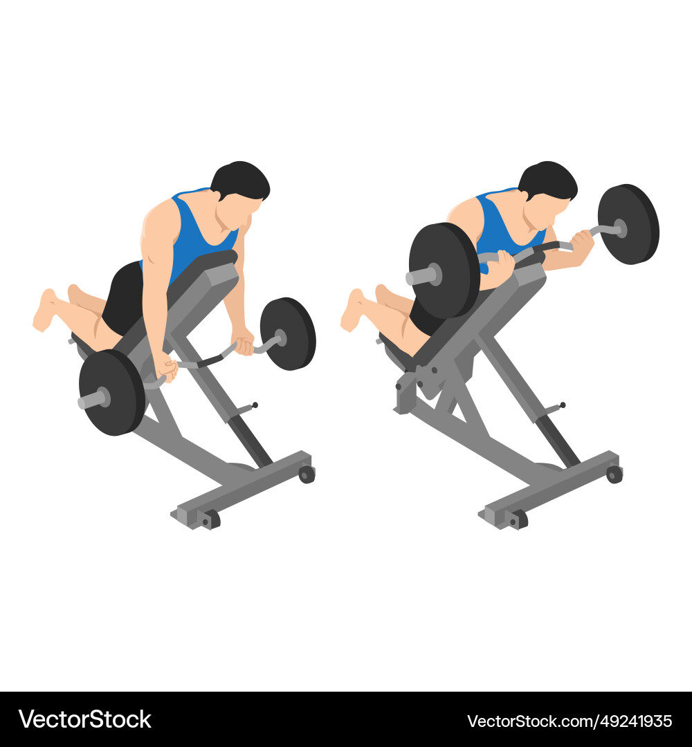 Man Doing Reverse Incline Barbell Curl Vector Image