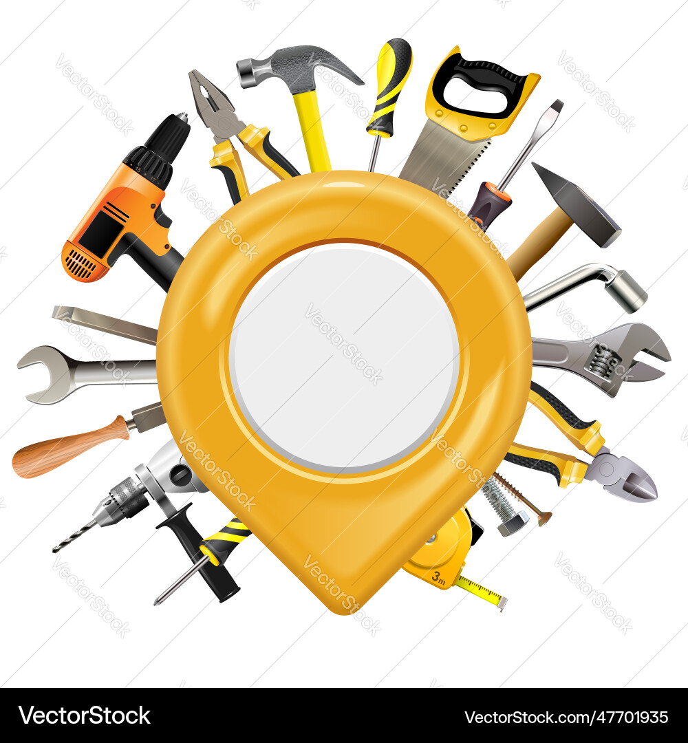 Map pointer with repair tools Map pointer with repair tools vector image